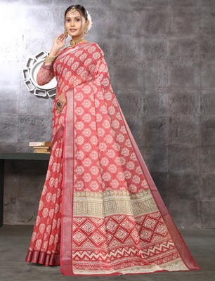 Gajal Printed, Woven Kanjivaram Pure Cotton, Cotton Linen Saree(Maroon)