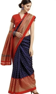 Grubstaker Printed Daily Wear Cotton Blend Saree(Blue)