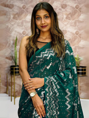 Divastri Embroidered Bollywood Georgette Saree(Green)