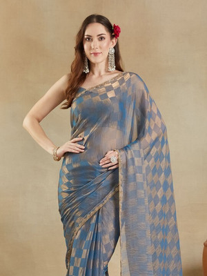 Vragi Embellished Bollywood Chiffon Saree(Dark Blue)