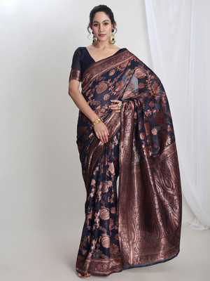 Janasya Woven Banarasi Silk Blend Saree(Blue)