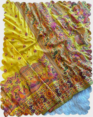 SWORNOF Solid/Plain, Tie-Dye Bollywood Viscose Rayon Saree(Yellow)