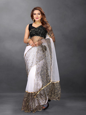 YASHVI Embroidered Bollywood Net Saree(White)