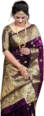 GajGajra Woven Kanjivaram Cotton Silk Saree(Magenta)