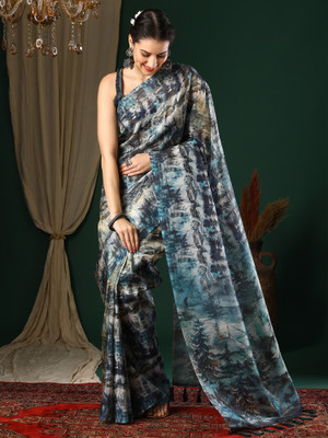Divastri Printed Bollywood Organza Saree(Grey)