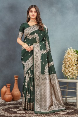 NENCY FASHION Woven Banarasi Pure Silk Saree(Dark Green)