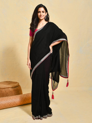 Rupeshwari Self Design Bollywood Silk Blend Saree(Black)