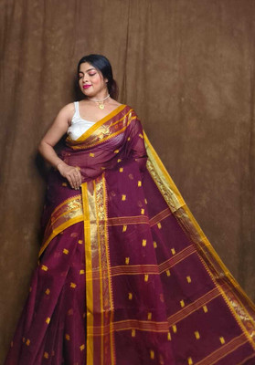SUDIPTO SAREE HUB Printed Tant Handloom Pure Cotton Saree(Magenta)