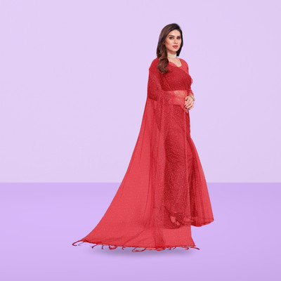 BHAGWATI ART Self Design Bollywood Net Saree(Red)
