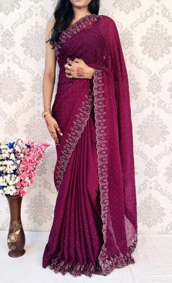 SILKSHOW Embellished Bollywood Silk Blend Saree(Purple)