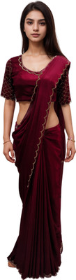 NANCY DESIGNER Solid/Plain Bollywood Silk Blend Saree(Maroon)