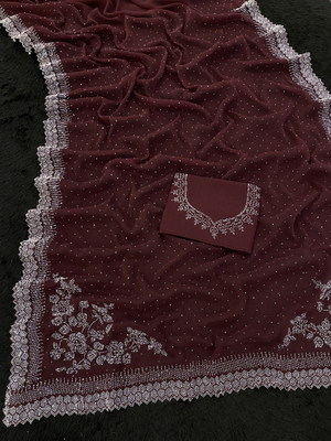 VarniRaaj Fashion Embellished Bollywood Organza Saree(Maroon)