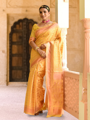 sagarika Woven Chanderi Chanderi Saree(Yellow)
