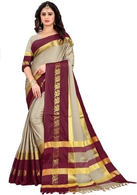 Hashir textile Woven, Self Design Paithani Cotton Silk Saree(Brown)