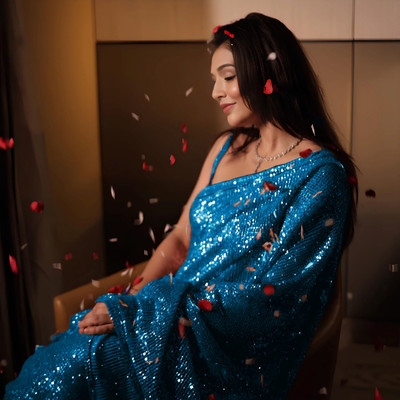 Bhojal Creation Embellished Bollywood Georgette Saree(Light Blue)