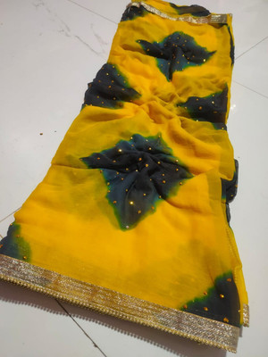 KAKADIYA CREATION Color Block Bollywood Chiffon Saree(Grey, Yellow)