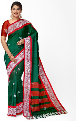 New Age Hub Woven Paithani Cotton Silk Saree(Dark Green)