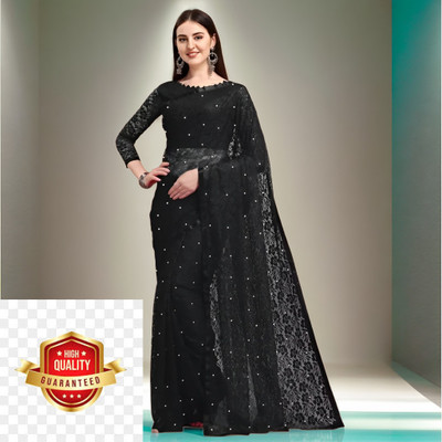 Vraggi Embellished Bollywood Net Saree(Black)
