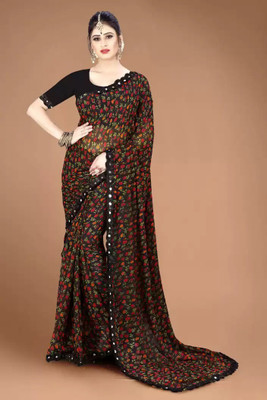 BLEESBURY Floral Print Bollywood Georgette, Chiffon Saree(Multicolor)