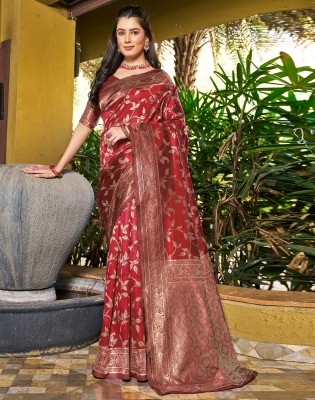 Samah Woven, Embellished, Self Design Banarasi Art Silk Saree(Red, Gold)