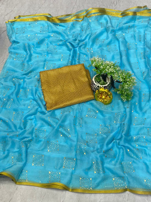 V And V Shop Embellished Bollywood Chiffon Saree(Light Blue)
