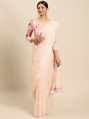 RekhaManiyar Solid/Plain Banarasi Pure Silk, Chiffon Saree(Pink)