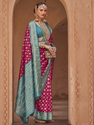 Sareemall Woven Banarasi Silk Blend Saree(Pink)