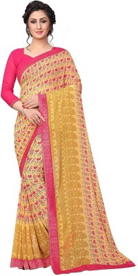 RAJESHWAR FASHION Printed Bollywood Georgette Saree(Yellow, Pink)