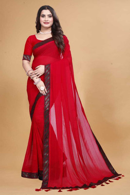 BK COLLECTION Self Design Bollywood Georgette Saree(Red)
