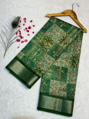 kaizen texo fab Digital Print Bollywood Pure Silk Saree(Green)