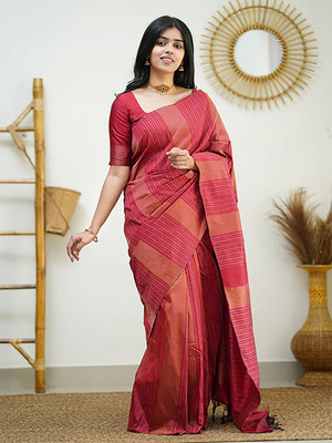 ANOUK Woven Banarasi Silk Blend Saree(Red)