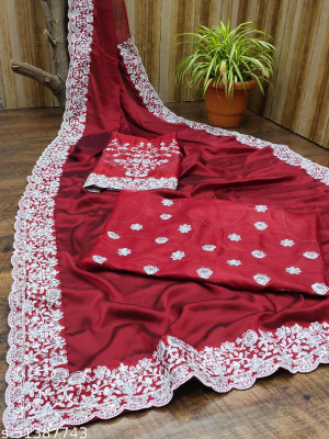 RUDRANI FASHION Embroidered Bollywood Silk Blend Saree(Red)