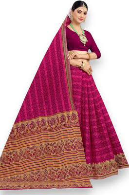 TwishaSaree Printed Daily Wear Pure Cotton Saree(Pink, Cream)