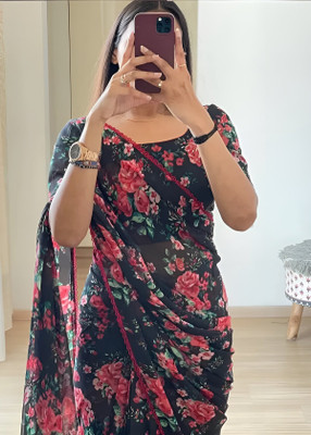 Sidhidata Floral Print, Digital Print Bollywood Georgette Saree(Black)