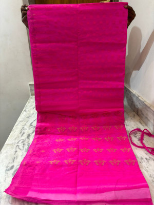 SMRITI HANDLOOM Printed Jamdani Handloom Cotton Blend Saree(Pink)