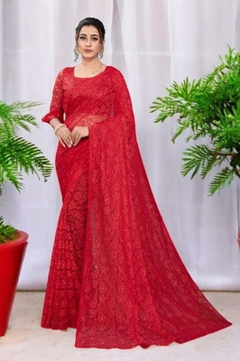 Nexxafashions Self Design Bollywood Net Saree(Red)