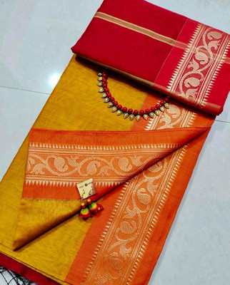 NAMITASAREES Woven Handloom Cotton Silk Saree(Yellow)