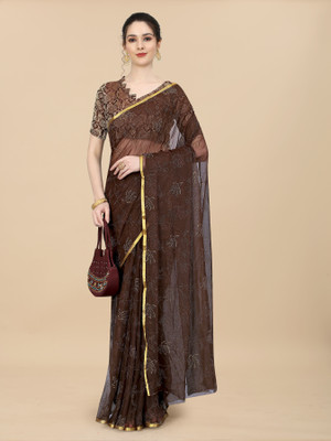 RHEY Printed Bollywood Chiffon Saree(Brown)
