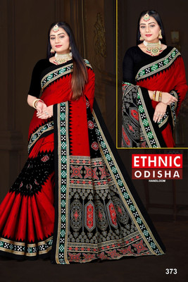 ETHNIC SAREES Bharat Printed Sambalpuri Pure Cotton Saree(Red)