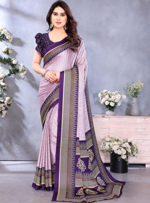 KING VULTURE Digital Print, Printed, Solid/Plain Bollywood Chiffon, Cotton Silk Saree(Pink, Purple)