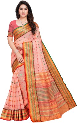 stylescope Floral Print Kota Doria Cotton Blend Saree(Orange)