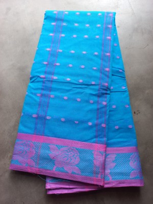 J KunduHouse Self Design Tant Pure Cotton Saree(Pink)