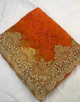 FINERFLY Embroidered Bollywood Net Saree(Orange)