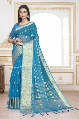 KOTHARI SST Printed Bandhani Organza Saree(Light Blue)