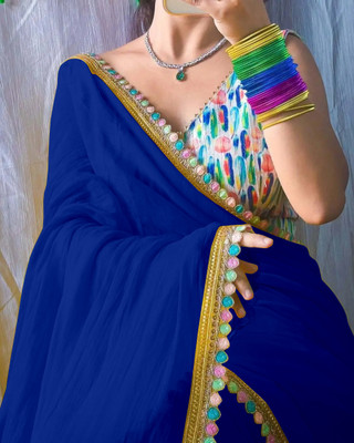 Kavu Applique Bollywood Georgette Saree(Blue)