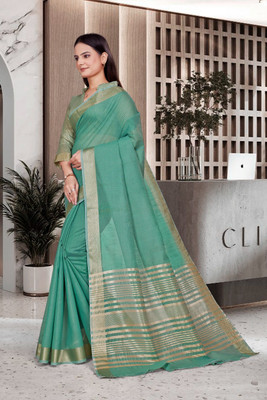 Feminista Self Design, Woven Daily Wear Cotton Silk Saree(Blue)
