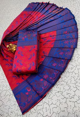AVANTIKA FASHION Woven Kanjivaram Pure Silk, Art Silk Saree(Pink, Light Blue)