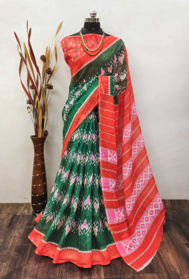 Mervadiya Self Design Bollywood Linen, Cotton Linen Saree(Green)
