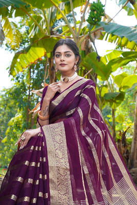 HouseOfCommon Solid/Plain Bandhani Organza Saree(Magenta)