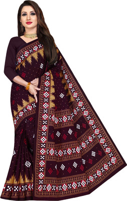 HETEXHUB Printed Sambalpuri Pure Cotton Saree(Brown)